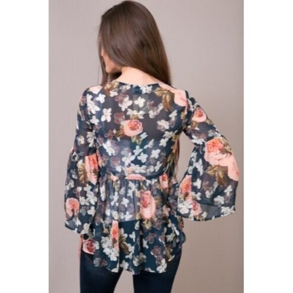 Show Me Your Mumu Poet Tie Top Floral Bell Sleeve Size Small - Picture 3 of 12